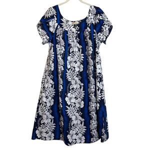 Royal Creations Hawaii MuuMuu Dress 2XL Blue Hibiscus Floral Midi
